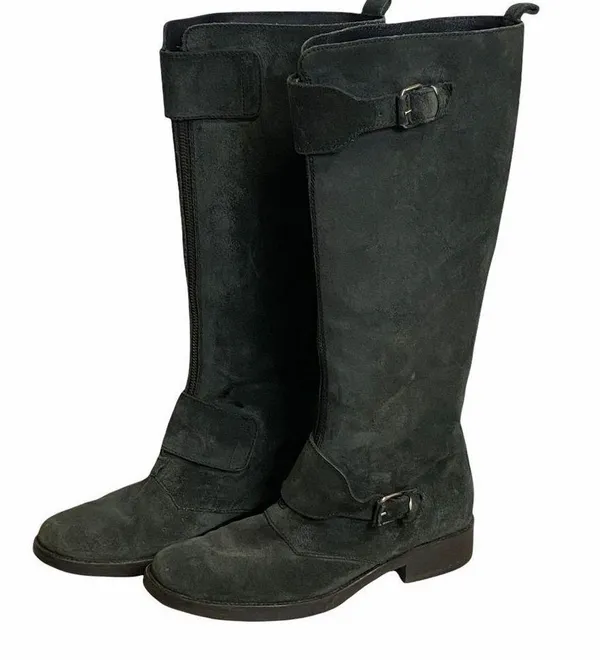 J. CREW Moto Biker Women’s Sz 8 Buckle Motorcycle Black Suede Leather Boots - Image 3