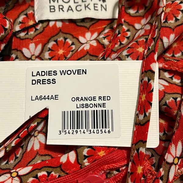 Molly Bracken Fit‎ & Flare Dress Red White Abstract Scoop Neck Ruffle Hem XS - Image 7