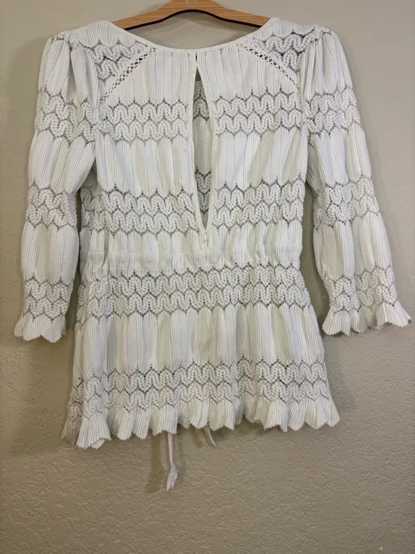 Free People Fire Island White Open Knit Top Size S - Image 6