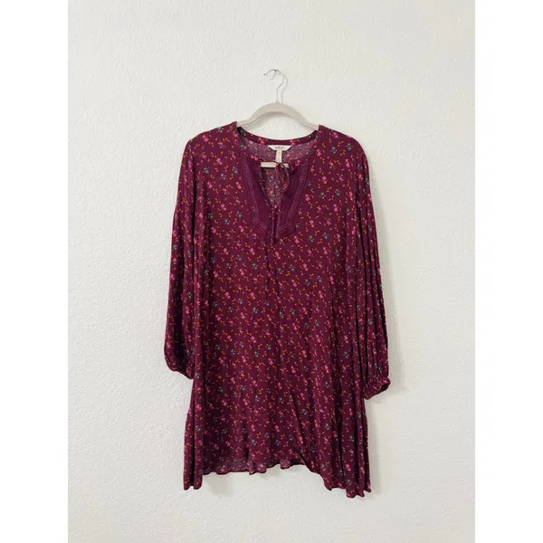 Matilda Jane Burgundy Floral Boho Peasant Shift Dress Size S - Image 2