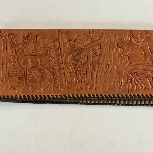 Vintage Hand Tooled Leather‎ Bill Holder Engraved Hazel Bishop - Image 2