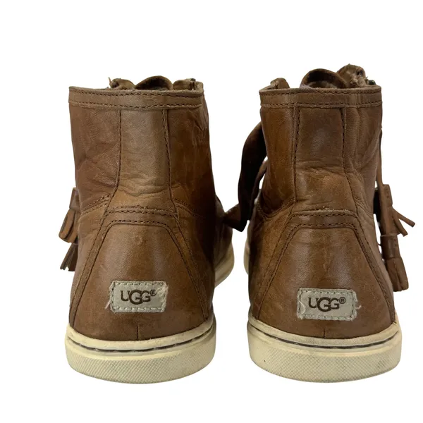 UGG Blaney Brown Leather High Top Sneakers Tassel Side Zip Womens Size 7.5 Shoes - Image 6