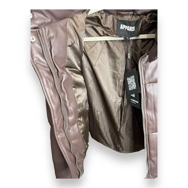 APPARIS Jemma Brown Puffer‎ Coat Size Large Faux Leather NWT - Image 4
