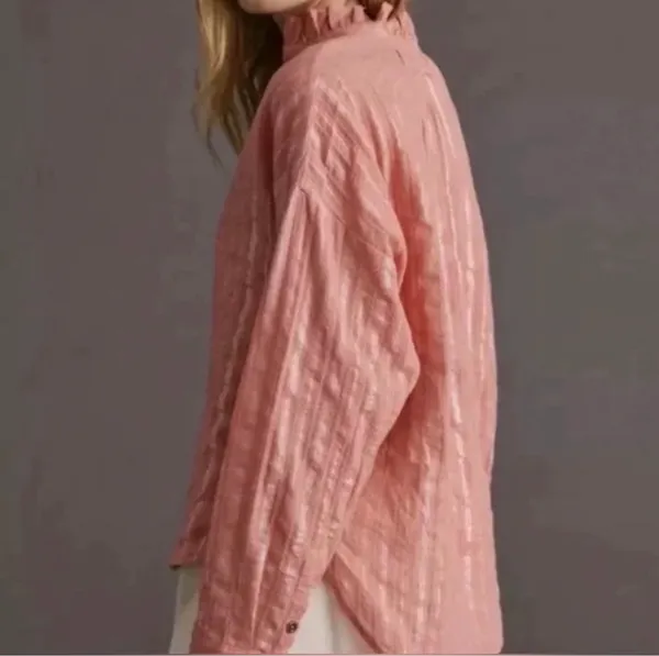 Anthropologie Pilcro Tavi Pink Metallic Button Up Long Sleeve Blouse NWT - Image 3
