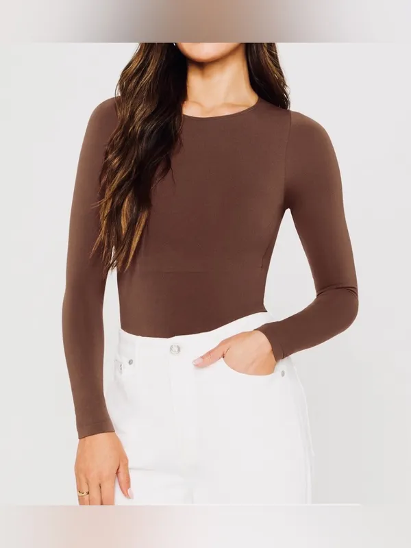 YITTY Nearly Naked Shapewear Long Sleeve Bodysuit Sizes M/L in Brown and Rich - Image 2