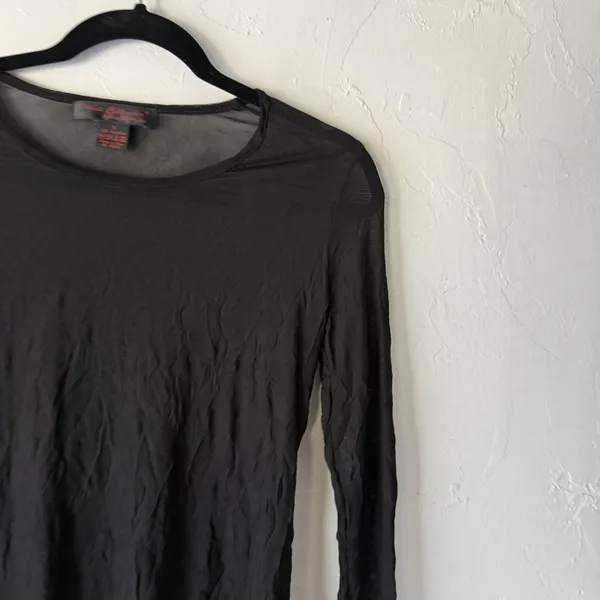 Pleats Collection Y2k Small Black Sheer Mesh Long‎ Sleeve Stretch Top Grunge - Image 2
