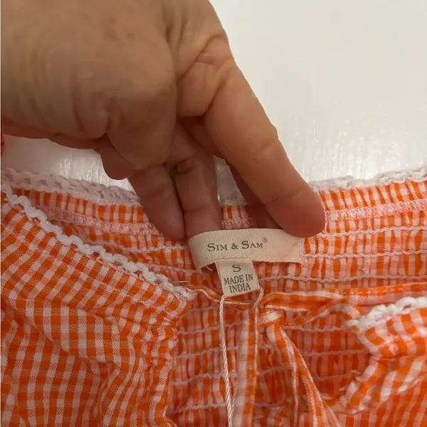 Orange Gingham Ruffle Strap Top - Image 2