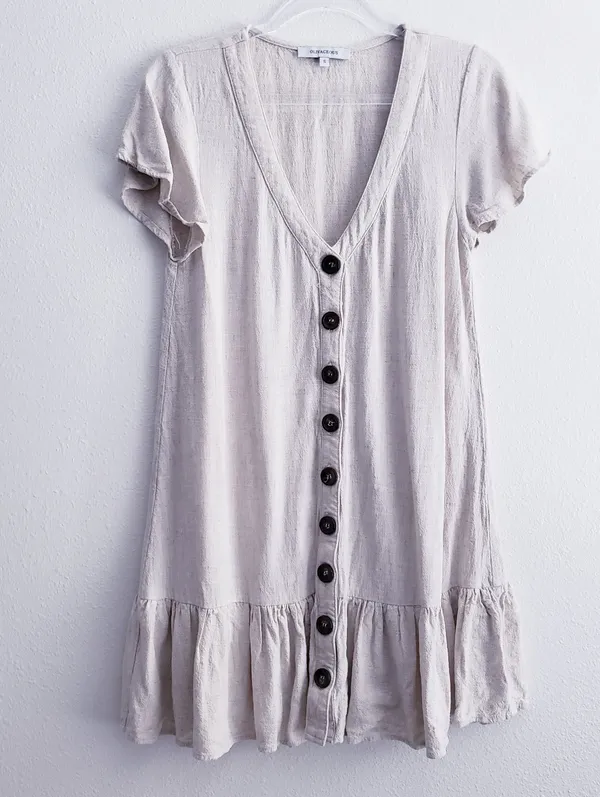 Olivaceous Button Down Ruffle Mini Bohemian Dress - Image 2