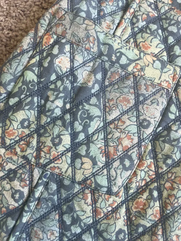 Free People Mini Skirt Quilted Darla Sz X-Small baby blue Floral Pockets Boho cottage core - Image 10
