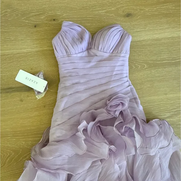 Azazie Mazi Dress Ruffled Sweetheart Neck Christabelle Size US 00 Lilac - Image 2