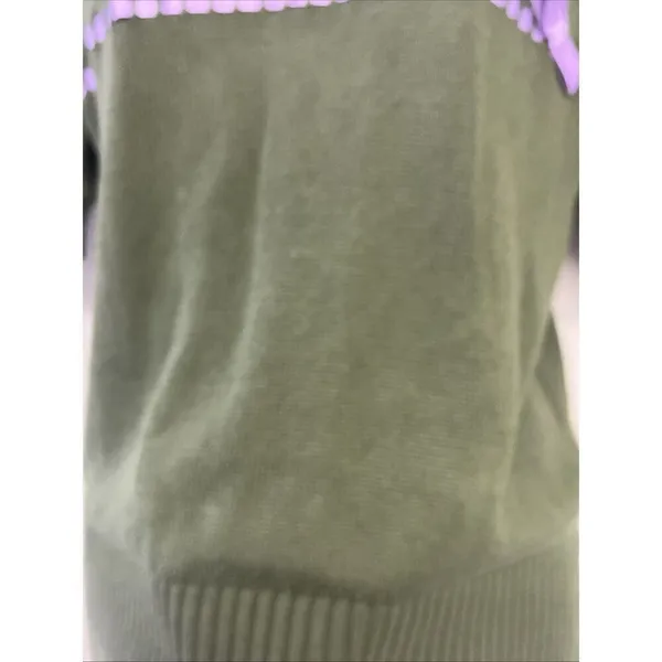 ModCloth Olive Green Knit Puff Short Sleeve Sweater Light Purple Ribbon- Medium - Image 5