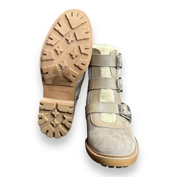 Vince Camuto Klerica Leather and Faux Fur Moto/Hiker Boot Taupe Size‎ 7M - Image 7