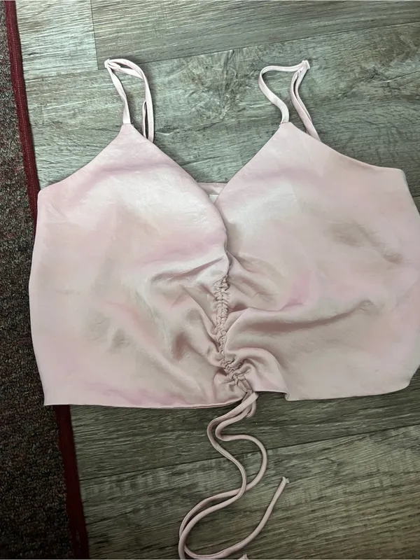Aritzia Wilfred Blush Pink Satin Ruched Cami Top - Image 5