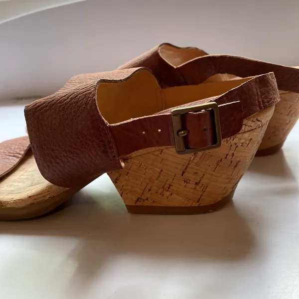 Kork Ease Vienna Brown Leather Cork Wedge Sandals Womens Double Strap Adjustable - Image 6
