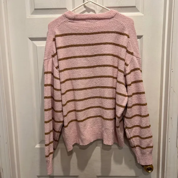 ZARA Women's Pink Brown Stripe Cozy Chenille Knit Sweater‎ Pullover Size Large - Image 5