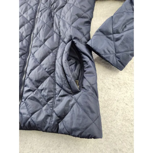 Columbia Copper‎ Crest Jacket SMALL quilted Soft Faux Fur Lined Hooded Navy Blue - Image 3