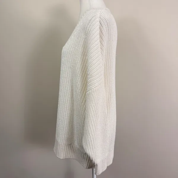 Banana Republic Cream White Oversized Chunky Knit V-Neck Sweater 100% Cotton Lrg - Image 2