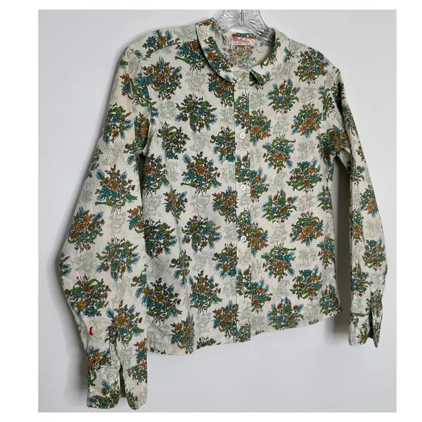 Vintage 60's Shirtmaker green Floral Cotton Blouse Peter Pan Collar USA Small - Image 4