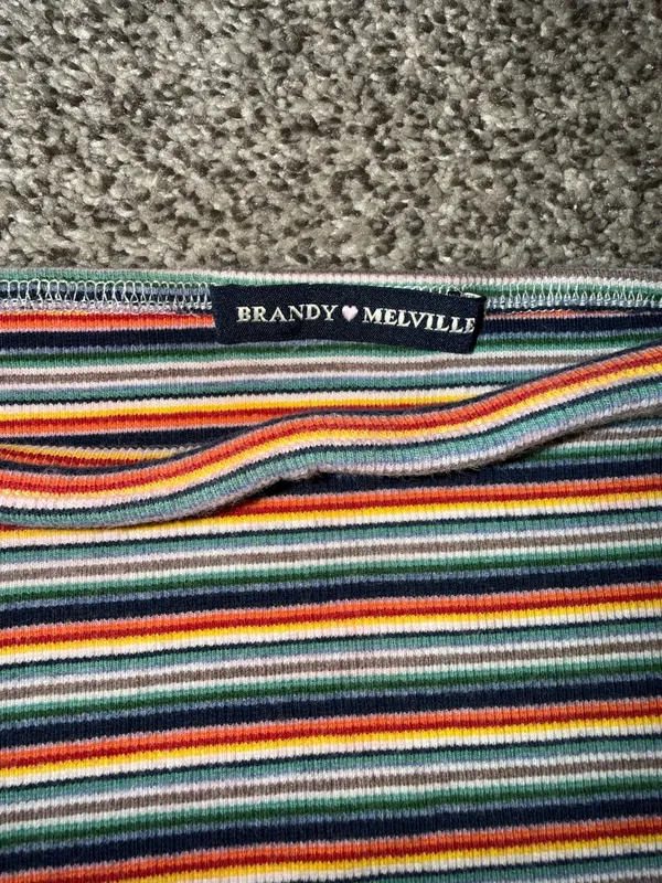 Brandy Melville Ribbed Multi-Color Rainbow Striped Tube Top - Image 2