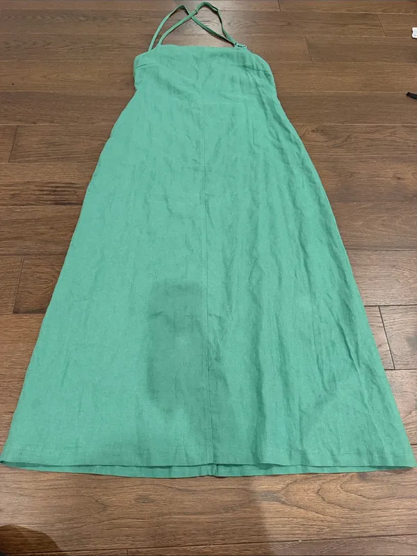 Zara Women's Green Linen Halter Dress NWT Large - C11-736 - Image 3