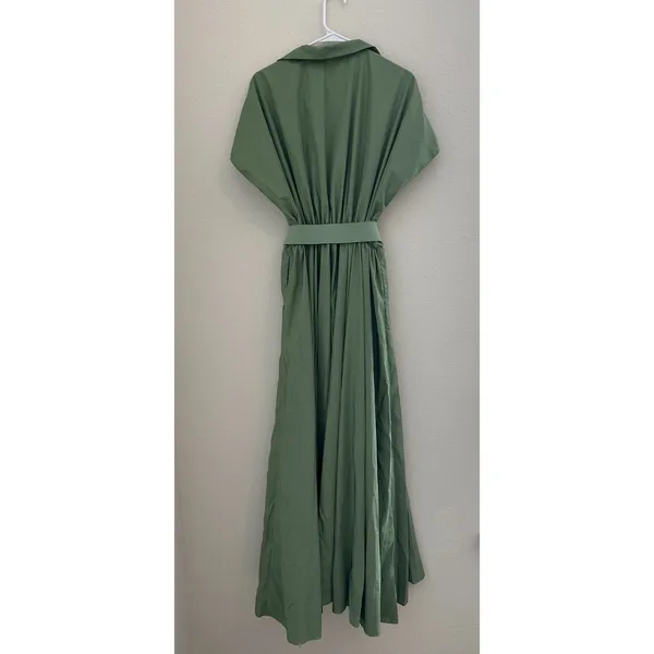 Norma Kamali Super Oversized Sleeveless Boyfriend Shirt Flared Gown Green Small - Image 3