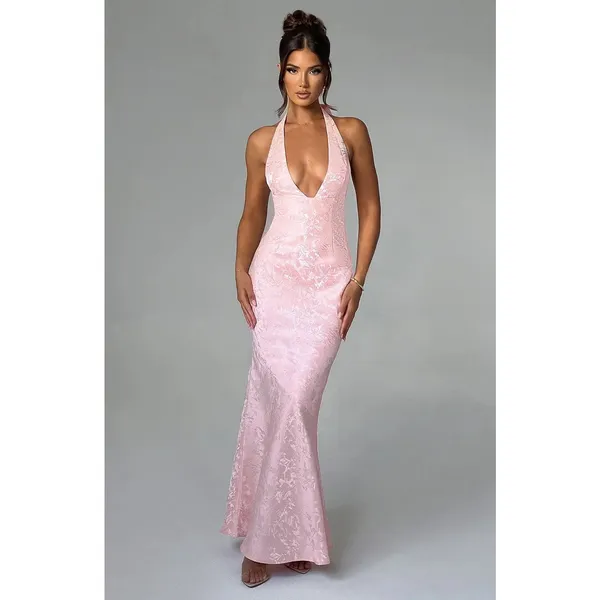 NWT Babyboo Josephine Blush Pink Formal Gown A-Line Halter Maxi Dress Size M - Image 5