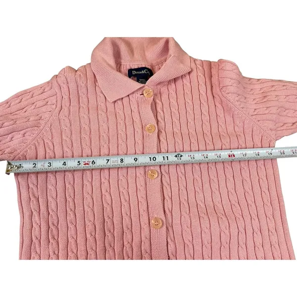 VTG Denim & Co Womens Small Pink Cable Knit Collared Button Up Cardigan Sweater - Image 8