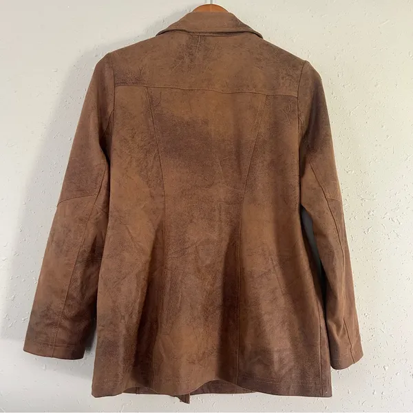 Chicos Brown Zippered Pocketed Faux Leather Suede Lined Motorcycle Jacket 4 6 - Image 10