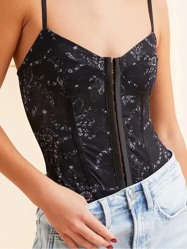 Like New Free People Night Rhythm Bodysuit Black Bows Combo - Image 3