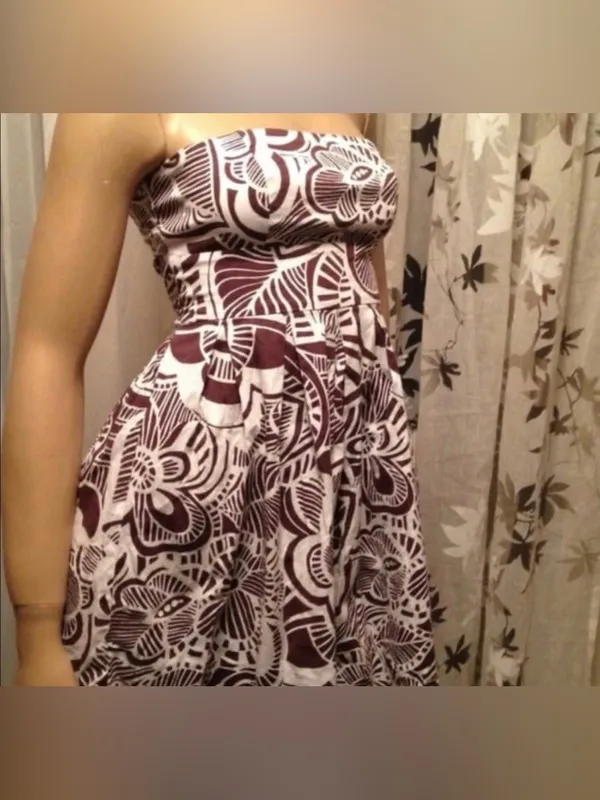 Strapless Floral Mini Dress XS | Cotton Blend Summer Boho Dress | Tie Back - Image 2
