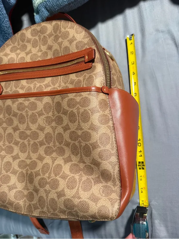 Leather-Trim Signature Pattern Backpack - Tan - Image 2