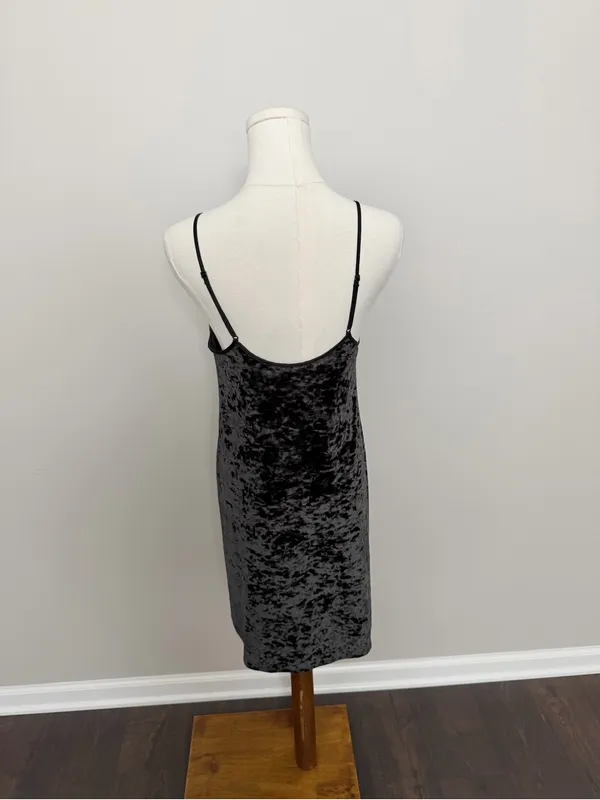 Crushed Velvet Velour Dress Slip Nighty Mini Adjustable Straps Romantic Black - Image 4