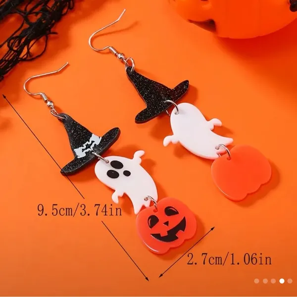Boutique Acrylic Halloween Earrings Witch Bat Earrings Ghost Pumpkin - Image 2
