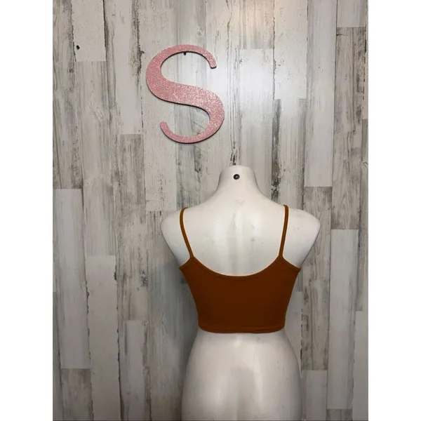 Bozzolo Mustard Ribbed Spaghetti Strap Crop Top Women’s Small Basic Stretch Cami - Image 3