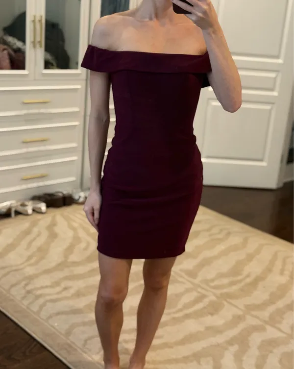 Faviana Glamour Burgundy Off Shoulder Bodycon Mini Dress Size 2 - Image 2