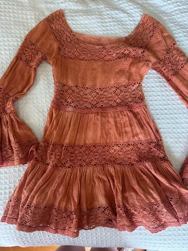 *Rare* Free People Rust Lace Bell Sleeve Dress - Image 7