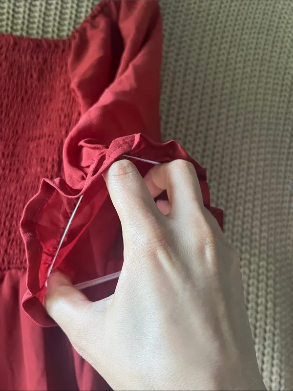 Smocked Midi Dress in Deep Red with Puff Sleeves - Image 4
