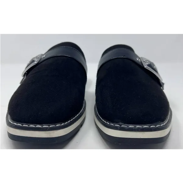 Time and Tru Women's Black Faux Suede Buckle Mules‎ Size 8 - Image 3