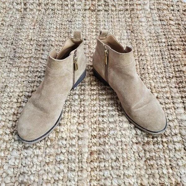 Franco Sarto Womens Booties Size 6 Beige Suede Studded Side Zip Almond Toe - Image 2