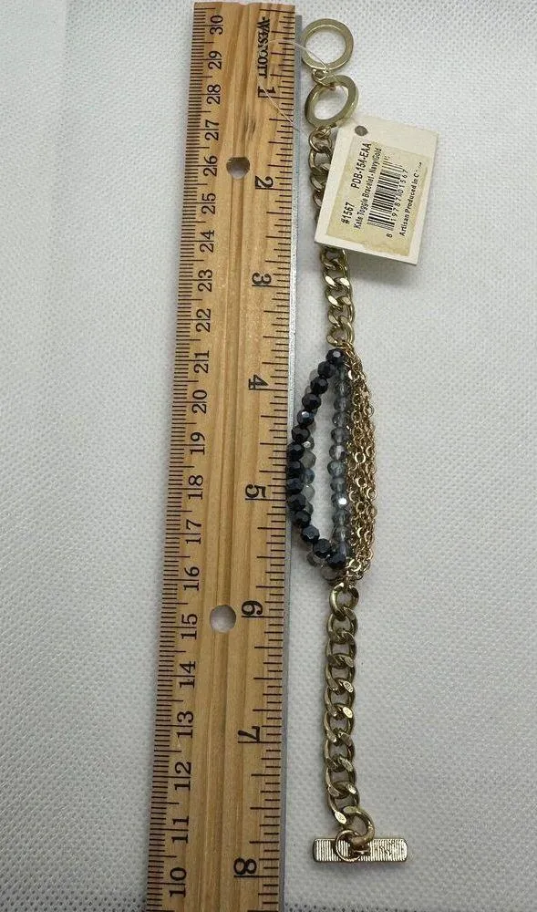 Elly Preston Gold Tone Beaded Multi Strand Chain Bracelet New Blue Gray - Image 6