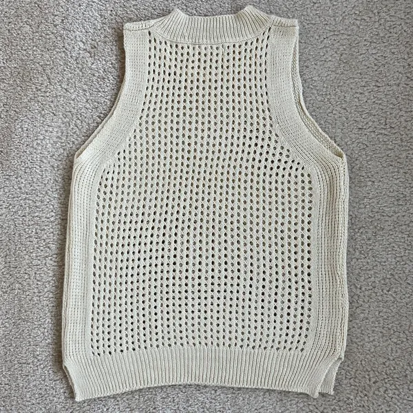 Sleeveless Knit Mock Neck Sweater Top in Cream Beige Women's Medium - Image 4