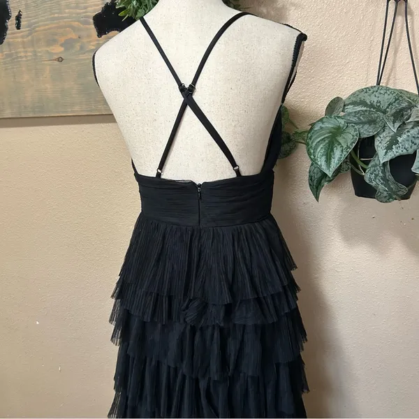 Lulus Radiant Event Black Mesh Tiered Pleated Backless Maxi Dress - Image 6