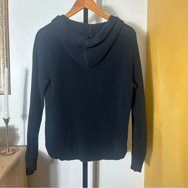 Lauren Ralph Lauren 100% Cotton Waffle Knit Hoodie Pullover Sweater Black Size L - Image 5