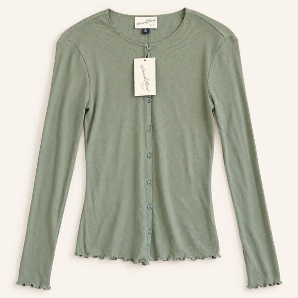 Universal Thread Sage Green Ribbed Lettuce Edge Button Front Cardigan Top XS - Image 4