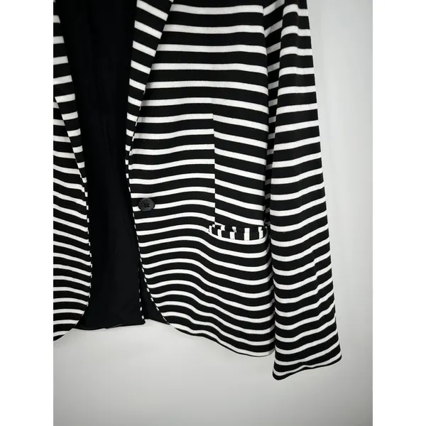 Chico's Womens Striped Blazer Size M Black White Single Breasted Career‎ HG9 - Image 3