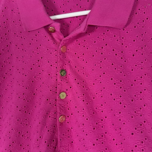 Lauren Ralph Lauren Size-L Women Pink Short-Sleeve Eyelet Polo Shirt Top - Image 7