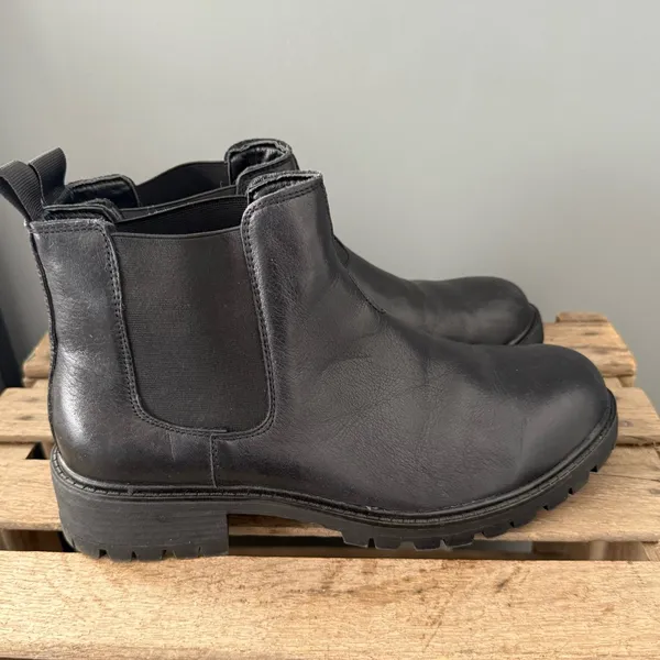Vepose Womens Black Leather‎ Chunky Heel Ankle Size 11 Chelsea Boots A24 - Image 8
