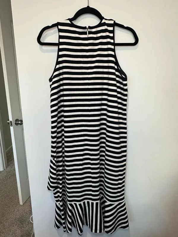 100% Cotton Ralph Lauren Women's Striped Asymmetrical Flounce Dress Blue White L - Image 4