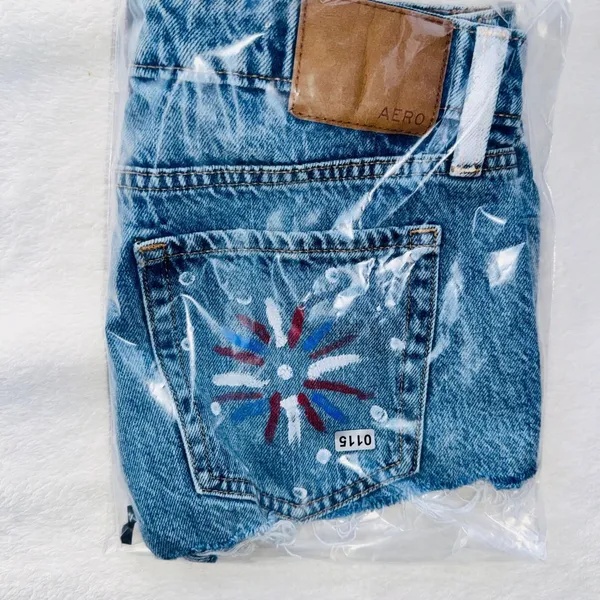 115 | Aeropostale Americana Hand Painted Cutoff‎ Denim Shorts Blue Womens 000 - Image 6