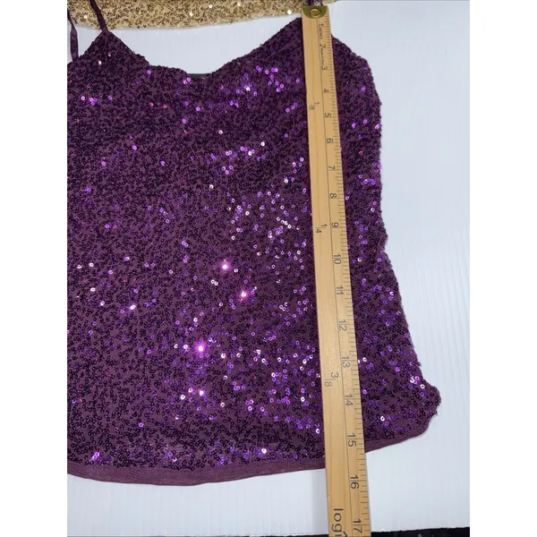 The Limited Sequin Sparkle Purple & Gold Shoulder Strap‎ Womens Tank Top S - Image 5